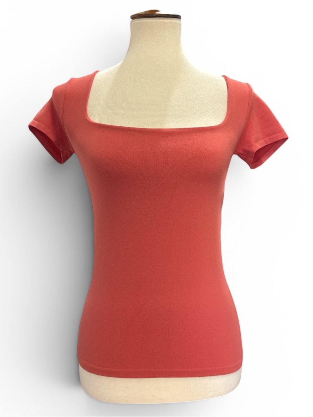 Free People Square Neck Short Sleeve Top in Coral Red-Orange #509